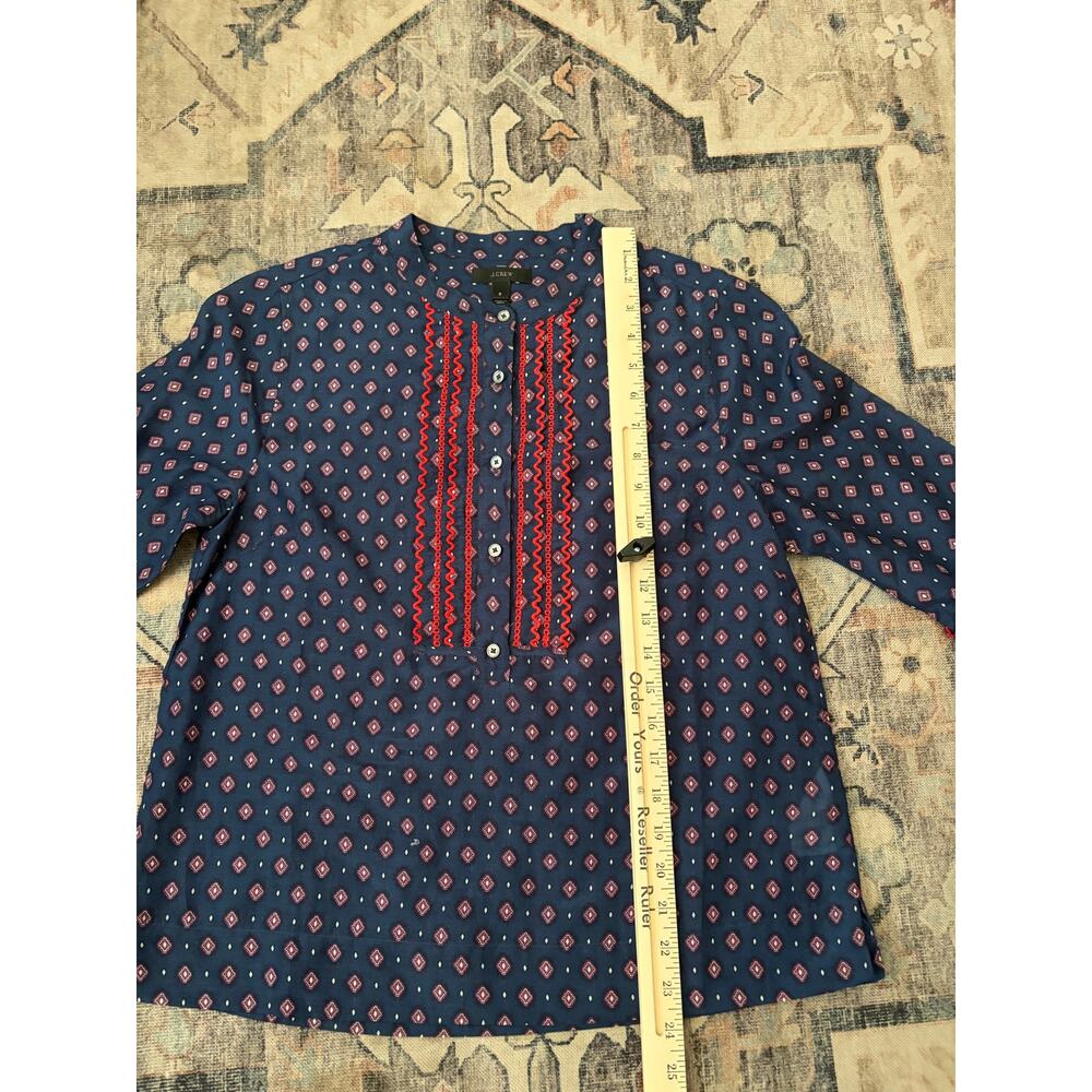 J.Crew Womens 6 Cotton Silk Embroidered Bell Sleeve Peasant Blouse Navy Boho - Picture 6 of 7